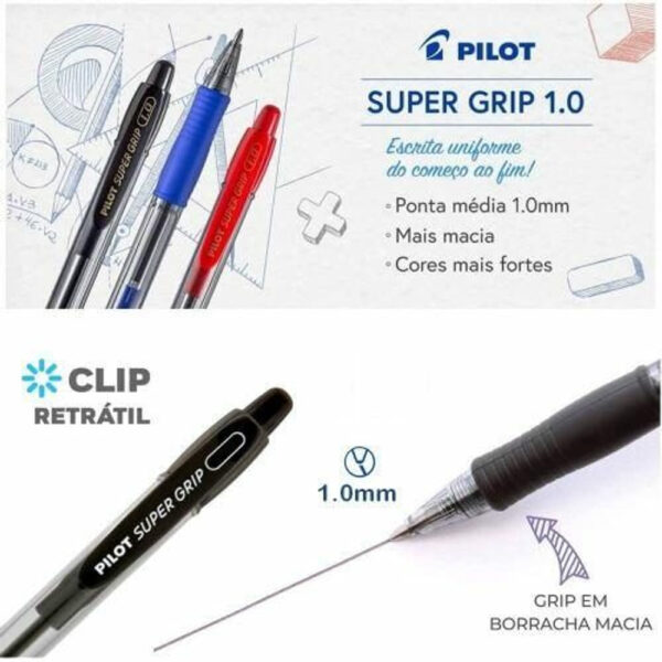 Caneta Pilot Super Grip Esferográfica 1 0mm Média Preta