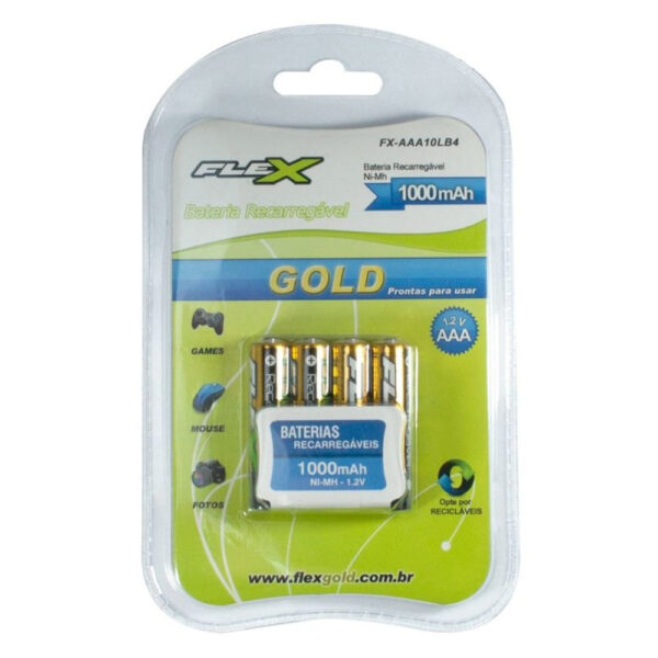 Pilha AAA Recarregável Flex com 4 Unidades