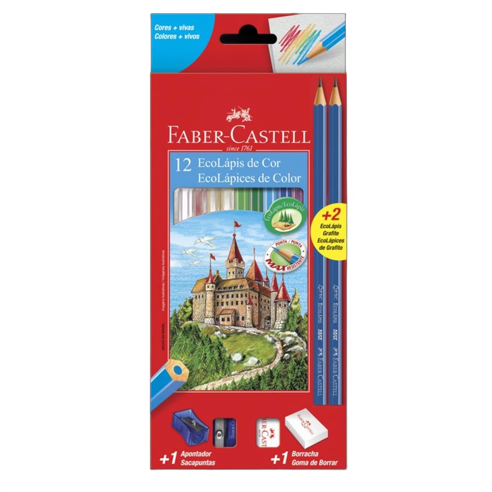 Estojo Ecolápis Promocional Kit Escolar com 12 Lápis de Cor Faber Castell