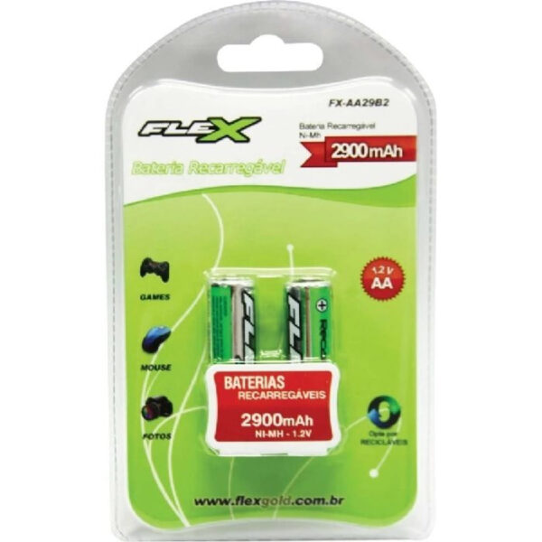 Pilha Recarregável Flex AA com 2 Unidades