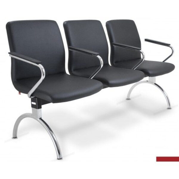 Cadeira Cavalet Long 3 Lugares com Braço Z Vinil Preto