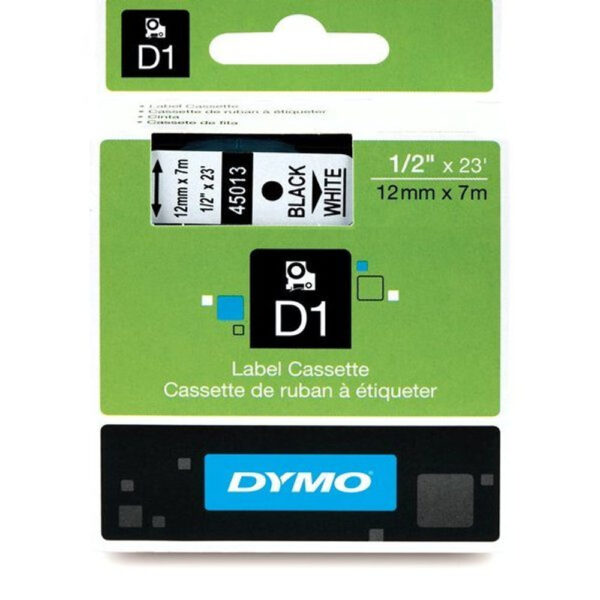 Fita para Rotulador Dymo 12mm Preto com Branco