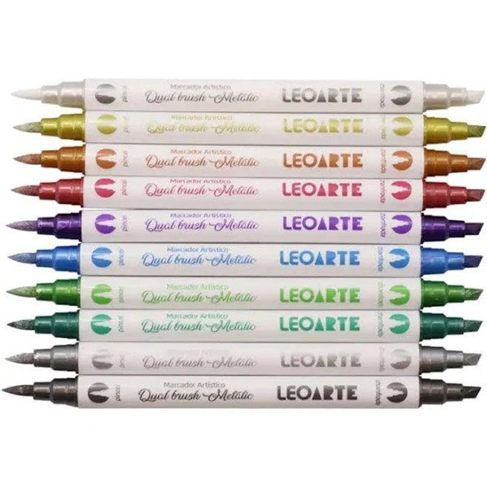 Marcador LeoEleo Artístico Dual Brush Metálico 10 Cores