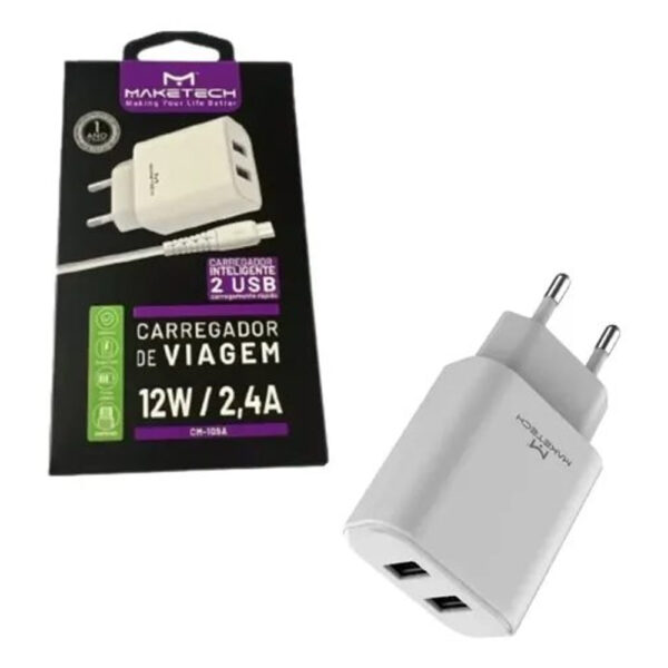 Carregador Modelo CM 109A 2 4A Branco MakeTech