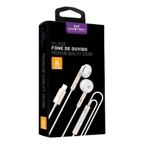 Fone de Ouvido Maketech com Fio Type C Branco EPC 052B