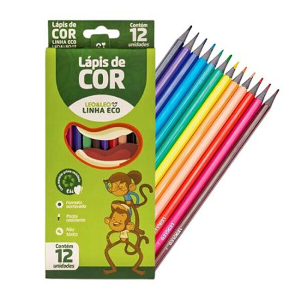 Lápis de Cor Leo Ponta Resistente Ecológico 12 Unidades