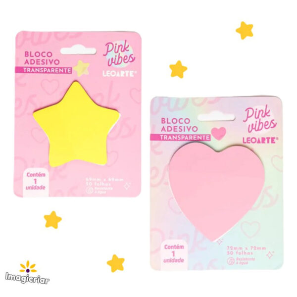 Bloco Adesivo Leo&Leo Pink Vibes Transparente Estrela 72mm x 72mm