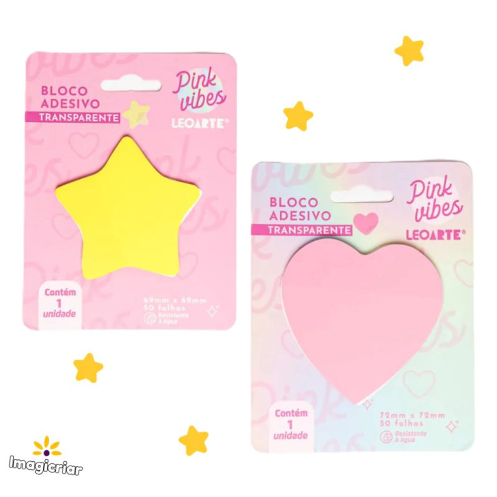 Bloco Adesivo Leo&Leo Pink Vibes Transparente Estrela 72mm x 72mm