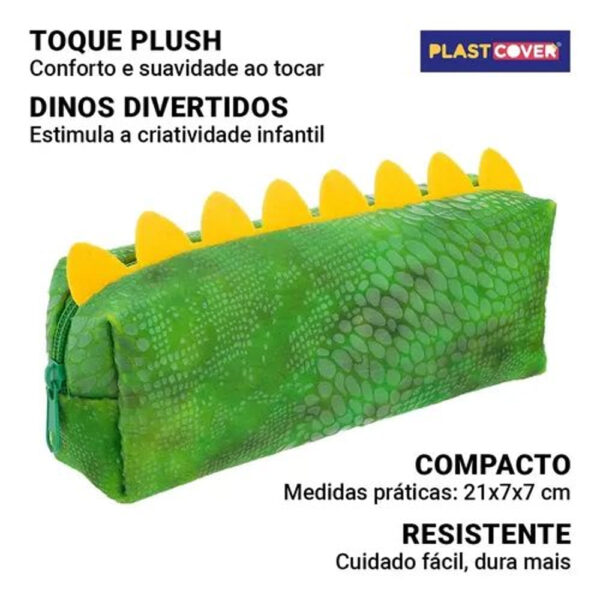 Estojo Plush Dino Craft Verde com Plástico Adesivo