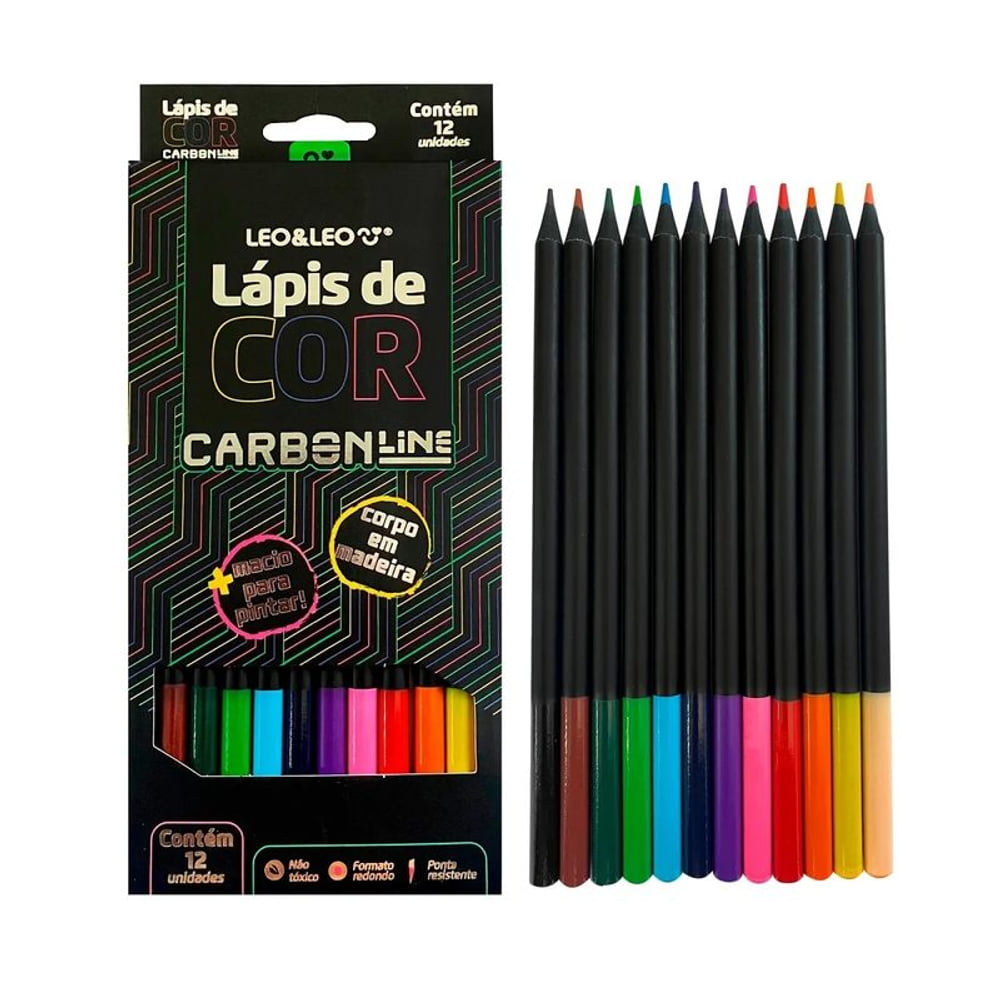 Lápis de Cor Leoleo Carbon 12 Cores Redondo