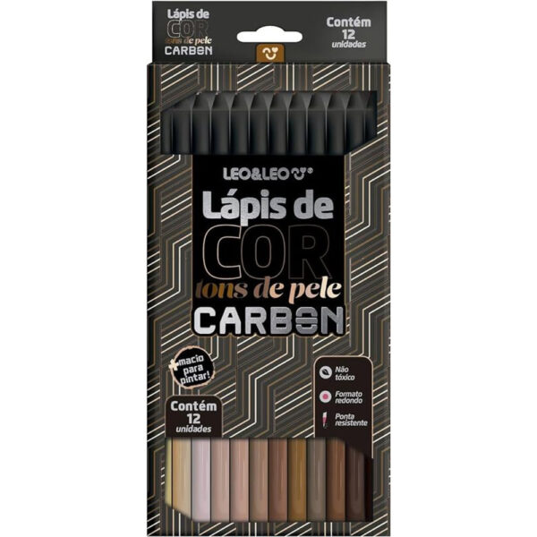 Lápis de Cor Leoleo Carbon 12 Cores Tons de Pelo Redondo
