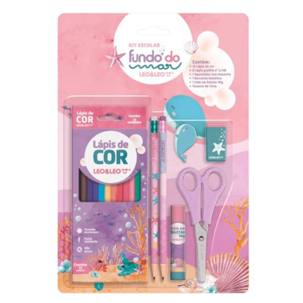 Kit Lápis de Cor Leoleo 12 Cores Fundo do Mar