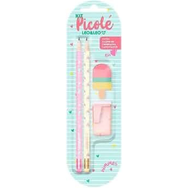 Kit Lápis Leo Leo HB Jardim com Apontador e Borracha