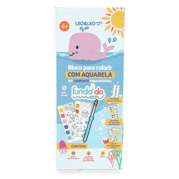 Bloco Leoleo para Colorir com Aquarela Fundo do Mar