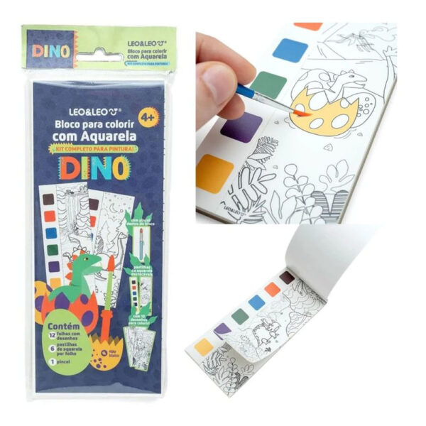 Bloco Leo Leo para Colorir com Aquarela Dinossauro OppBag
