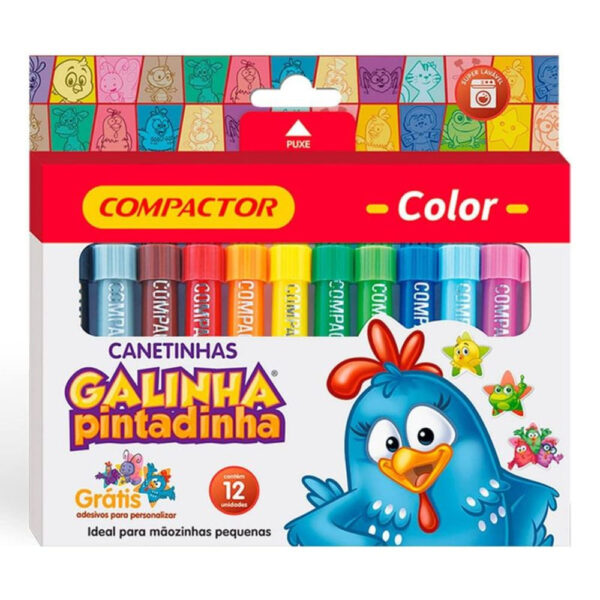 Canetinhas Galinha Pintadinha Compactor   Estojo com 12 cores