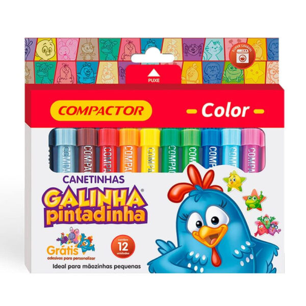Canetinhas Compactor Galinha Pintadinha com 12 Cores