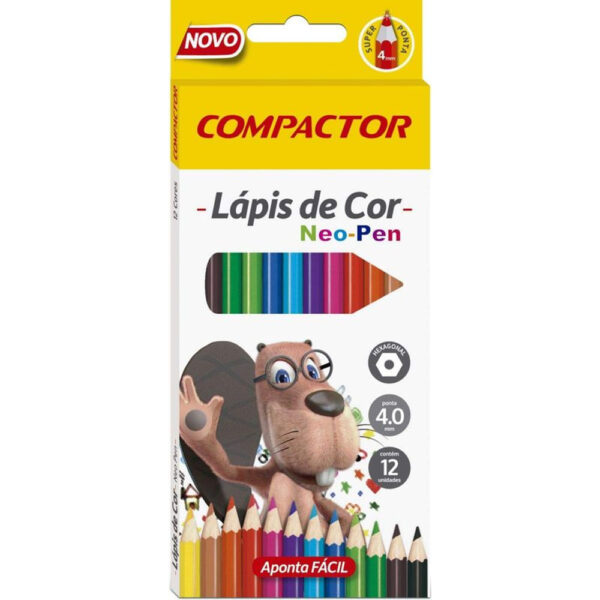 Lápis de Cor Compactor Neo Pen 2,9mm com 12 Cores